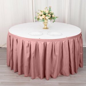 Polyester |  21ft Dusty Rose Pleated Polyester Table Skirt, Banquet Folding Table Skirt