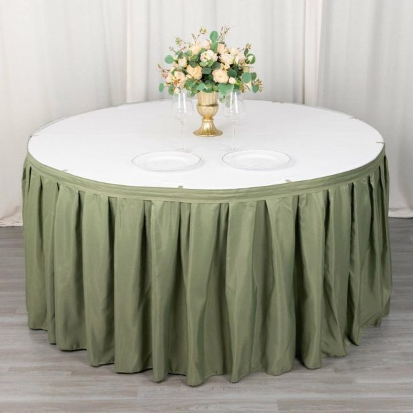 Polyester |  21ft Dusty Sage Green Pleated Polyester Table Skirt, Banquet Folding Table Skirt