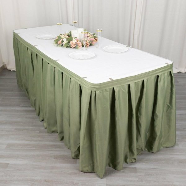 Polyester |  21ft Dusty Sage Green Pleated Polyester Table Skirt, Banquet Folding Table Skirt