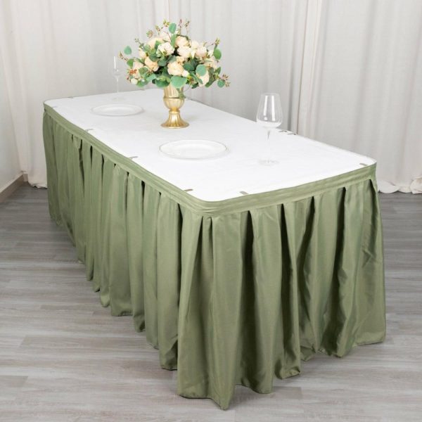 Polyester |  21ft Dusty Sage Green Pleated Polyester Table Skirt, Banquet Folding Table Skirt