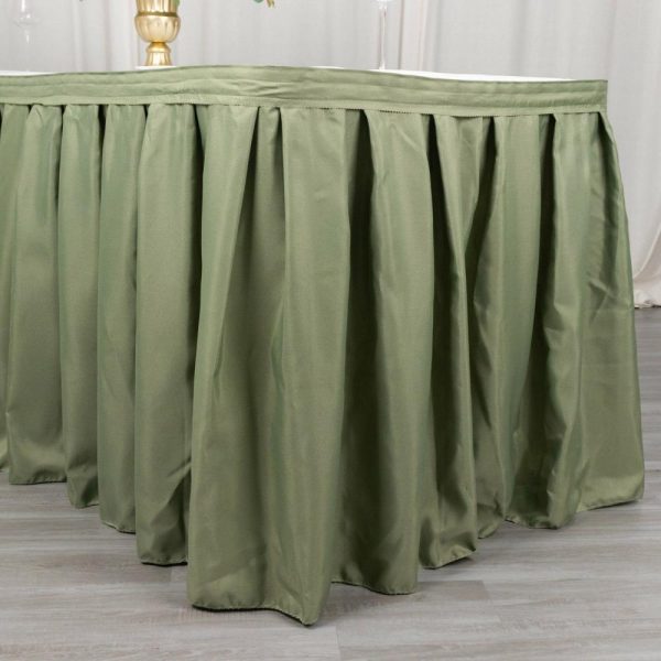 Polyester |  21ft Dusty Sage Green Pleated Polyester Table Skirt, Banquet Folding Table Skirt