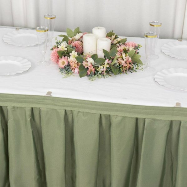 Polyester |  21ft Dusty Sage Green Pleated Polyester Table Skirt, Banquet Folding Table Skirt