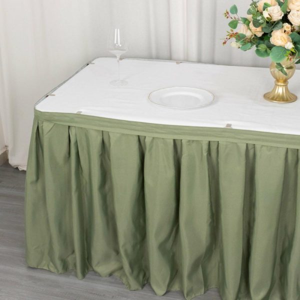 Polyester |  21ft Dusty Sage Green Pleated Polyester Table Skirt, Banquet Folding Table Skirt