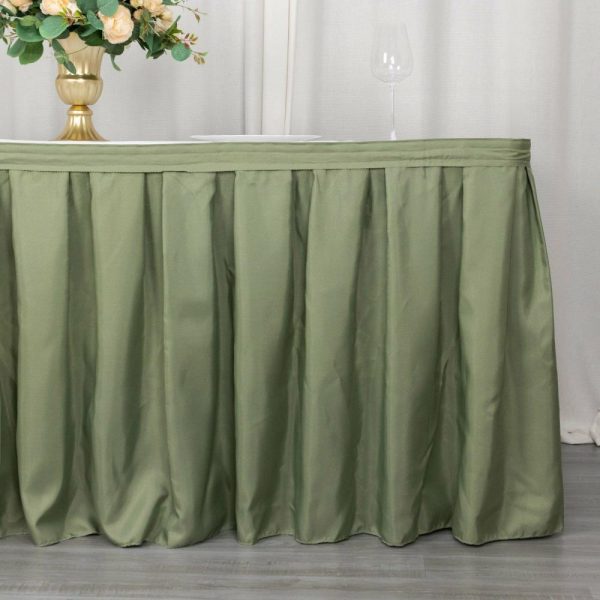 Polyester |  21ft Dusty Sage Green Pleated Polyester Table Skirt, Banquet Folding Table Skirt