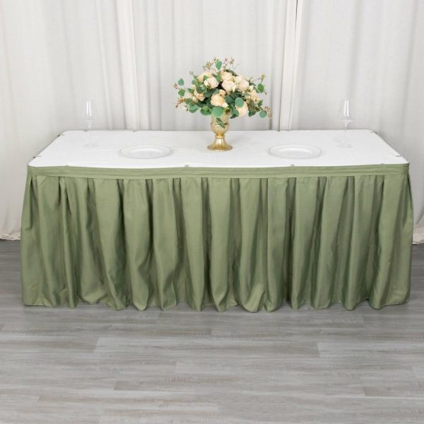 Polyester |  21ft Dusty Sage Green Pleated Polyester Table Skirt, Banquet Folding Table Skirt