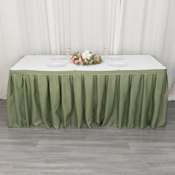 Polyester |  21ft Dusty Sage Green Pleated Polyester Table Skirt, Banquet Folding Table Skirt