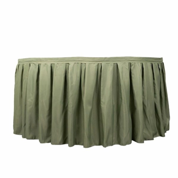 Polyester |  21ft Dusty Sage Green Pleated Polyester Table Skirt, Banquet Folding Table Skirt