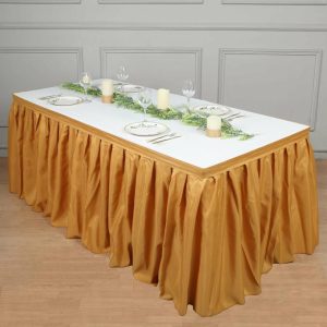 Polyester |  21ft Gold Pleated Polyester Table Skirt, Banquet Folding Table Skirt