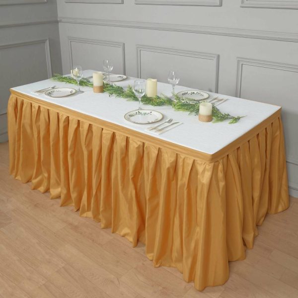 Polyester |  21ft Gold Pleated Polyester Table Skirt, Banquet Folding Table Skirt