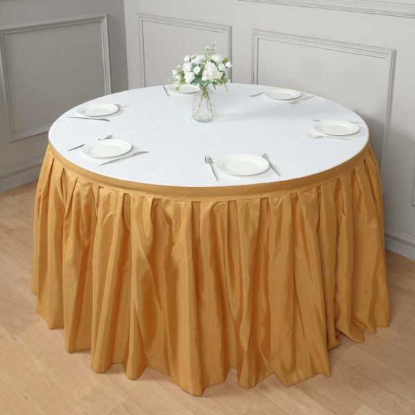 Polyester |  21ft Gold Pleated Polyester Table Skirt, Banquet Folding Table Skirt