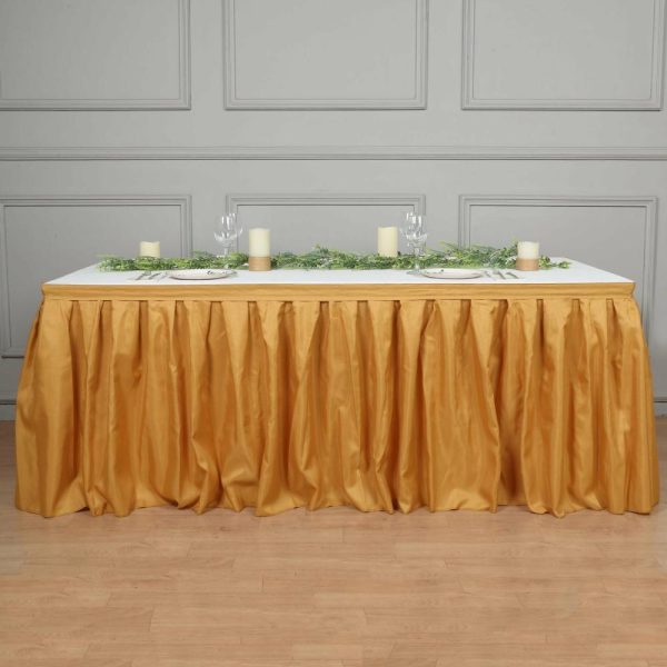 Polyester |  21ft Gold Pleated Polyester Table Skirt, Banquet Folding Table Skirt