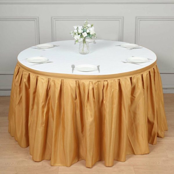 Polyester |  21ft Gold Pleated Polyester Table Skirt, Banquet Folding Table Skirt