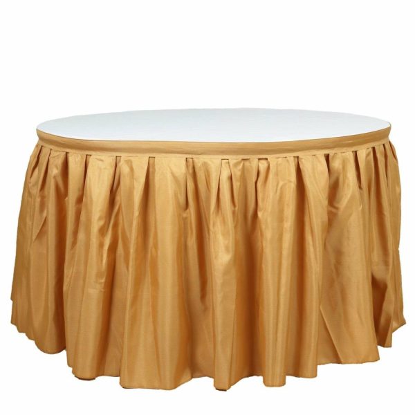 Polyester |  21ft Gold Pleated Polyester Table Skirt, Banquet Folding Table Skirt