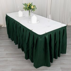 Polyester |  21ft Hunter Emerald Green Pleated Polyester Table Skirt, Banquet Folding Table Skirt