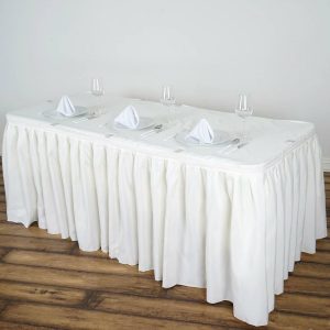 Polyester |  21ft Ivory Pleated Polyester Table Skirt, Banquet Folding Table Skirt