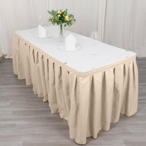 Polyester |  21ft Nude Pleated Polyester Table Skirt, Banquet Folding Table Skirt