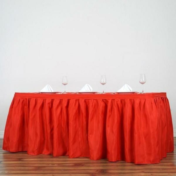 Polyester |  21ft Red Pleated Polyester Table Skirt, Banquet Folding Table Skirt