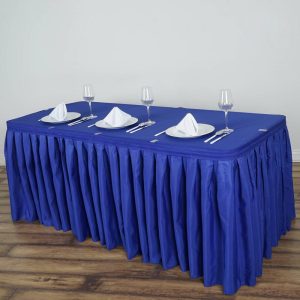 Polyester |  21ft Royal Blue Pleated Polyester Table Skirt, Banquet Folding Table Skirt