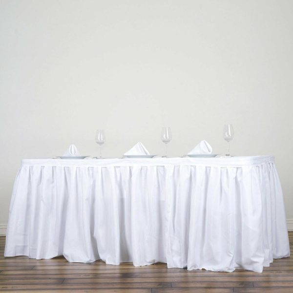 Polyester |  21ft White Pleated Polyester Table Skirt, Banquet Folding Table Skirt