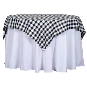 Polyester |  54″x54″ White Black Seamless Buffalo Plaid Square Table Overlay, Checkered Gingham Polyester Table Overlay