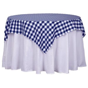 Polyester |  54″x54″ White Navy Blue Seamless Buffalo Plaid Square Table Overlay, Checkered Gingham Polyester Table Overlay