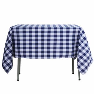 Polyester |  54″x54″ White Navy Blue Seamless Buffalo Plaid Square Tablecloth, Checkered Gingham Polyester Tablecloth