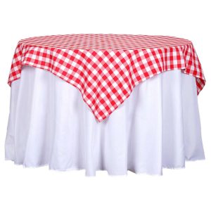 Polyester |  54″x54″ White Red Seamless Buffalo Plaid Square Table Overlay, Checkered Gingham Polyester Table Overlay