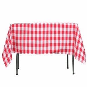 Polyester |  54″x54″ White Red Seamless Buffalo Plaid Square Tablecloth, Checkered Gingham Polyester Tablecloth