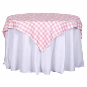 Polyester |  54″x54″ White Rose Quartz Seamless Buffalo Plaid Square Table Overlay, Checkered Gingham Polyester Table Overlay