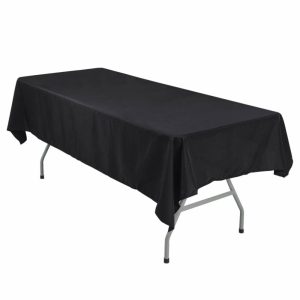 Polyester |  54″x96″ Black Seamless Polyester Linen Rectangle Tablecloth