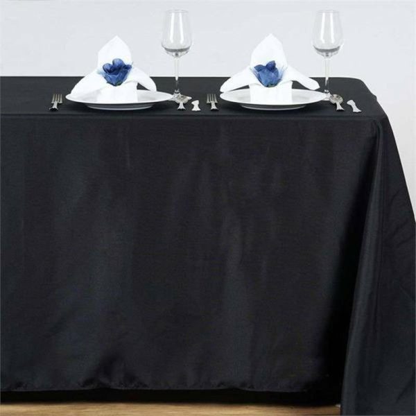 Polyester |  54″x96″ Black Seamless Polyester Linen Rectangle Tablecloth