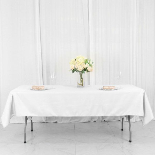 Polyester |  54″x96″ White Seamless Polyester Linen Rectangle Tablecloth