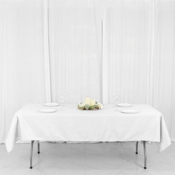 Polyester |  54″x96″ White Seamless Polyester Linen Rectangle Tablecloth