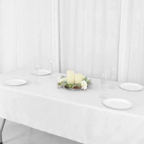 Polyester |  54″x96″ White Seamless Polyester Linen Rectangle Tablecloth