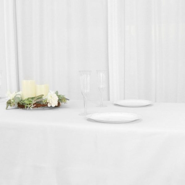 Polyester |  54″x96″ White Seamless Polyester Linen Rectangle Tablecloth