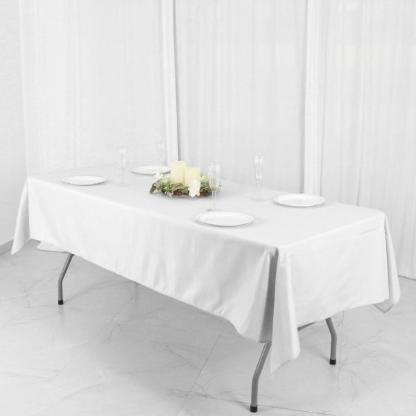 Polyester |  54″x96″ White Seamless Polyester Linen Rectangle Tablecloth