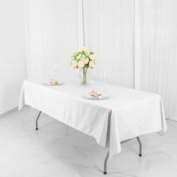 Polyester |  54″x96″ White Seamless Polyester Linen Rectangle Tablecloth