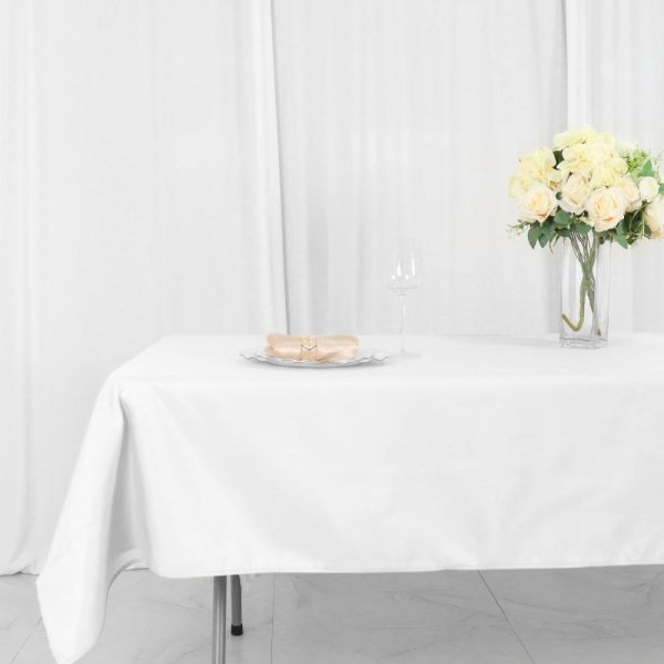 Polyester |  54″x96″ White Seamless Polyester Linen Rectangle Tablecloth