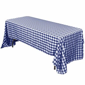 Polyester |  60″x102″ White Navy Blue Seamless Buffalo Plaid Rectangle Tablecloth, Checkered Polyester Linen Tablecloth