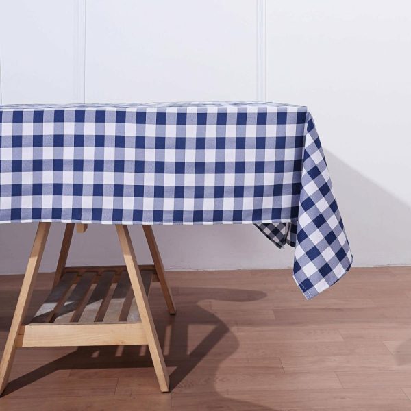 Polyester |  60″x102″ White Navy Blue Seamless Buffalo Plaid Rectangle Tablecloth, Checkered Polyester Linen Tablecloth