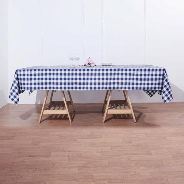 Polyester |  60″x102″ White Navy Blue Seamless Buffalo Plaid Rectangle Tablecloth, Checkered Polyester Linen Tablecloth