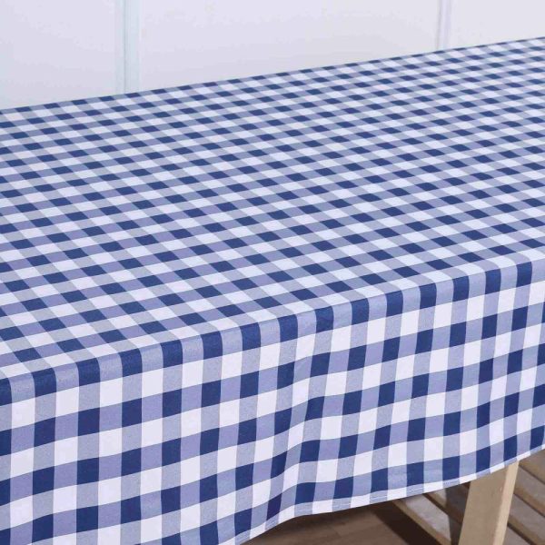 Polyester |  60″x102″ White Navy Blue Seamless Buffalo Plaid Rectangle Tablecloth, Checkered Polyester Linen Tablecloth