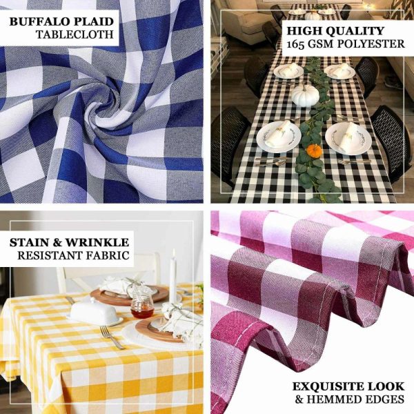 Polyester |  60″x102″ White Navy Blue Seamless Buffalo Plaid Rectangle Tablecloth, Checkered Polyester Linen Tablecloth