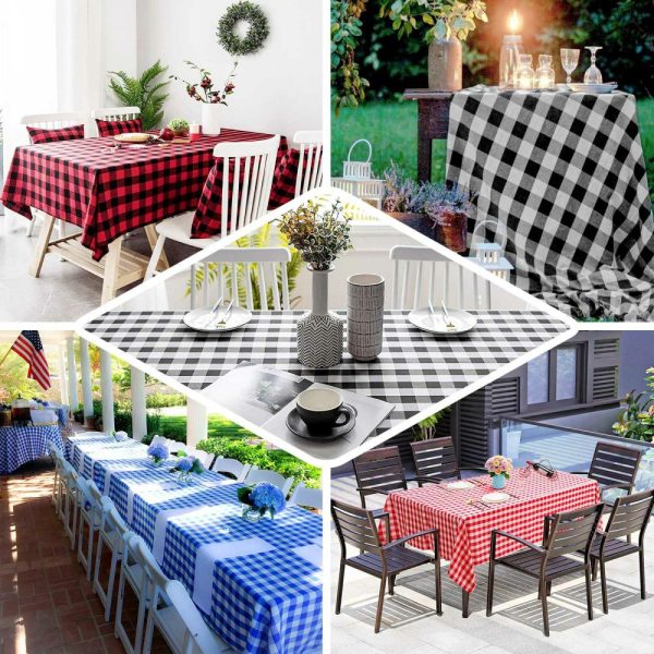 Polyester |  60″x102″ White Navy Blue Seamless Buffalo Plaid Rectangle Tablecloth, Checkered Polyester Linen Tablecloth