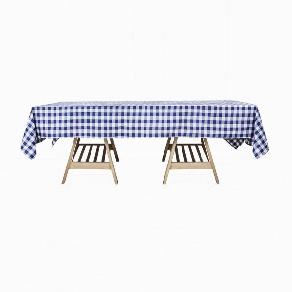 Polyester |  60″x102″ White Navy Blue Seamless Buffalo Plaid Rectangle Tablecloth, Checkered Polyester Linen Tablecloth