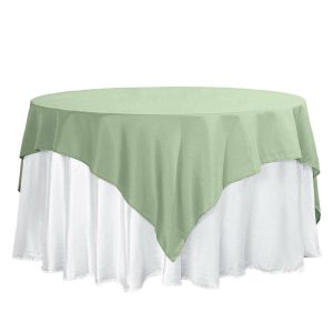 Polyester |  70″x70″ Sage Green Square Seamless Polyester Table Overlay Washable Linen Overlay