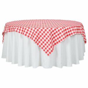 Polyester |  70″x70″ White Red Seamless Buffalo Plaid Square Table Overlay, Gingham Polyester Checkered Table Overlay