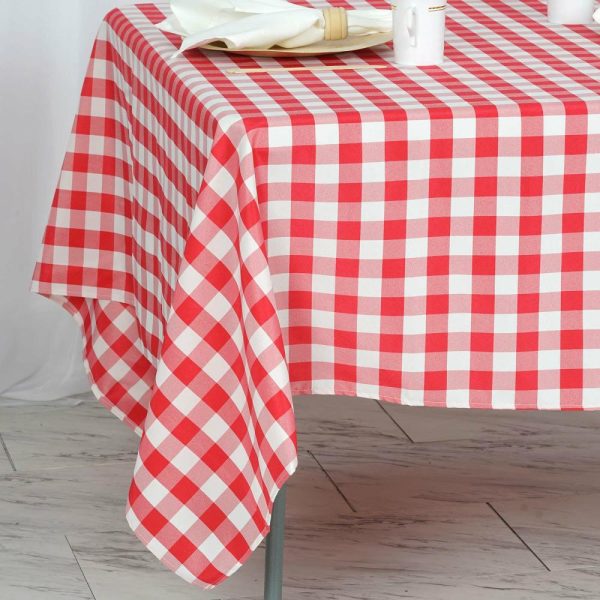 Polyester |  70″x70″ White Red Seamless Buffalo Plaid Square Table Overlay, Gingham Polyester Checkered Table Overlay