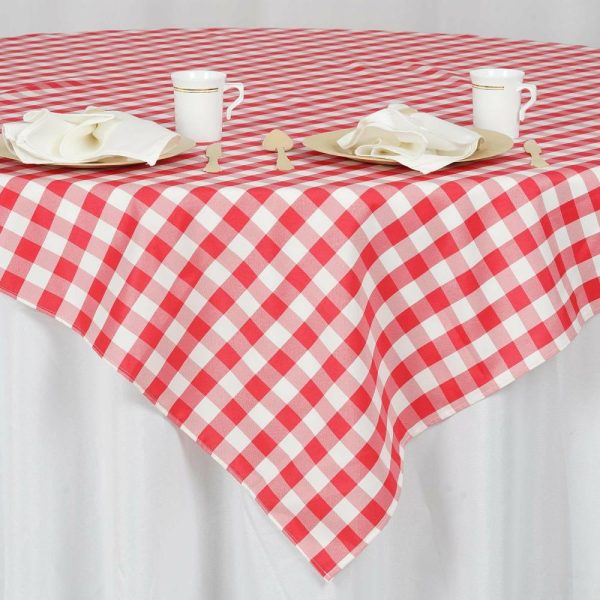 Polyester |  70″x70″ White Red Seamless Buffalo Plaid Square Table Overlay, Gingham Polyester Checkered Table Overlay