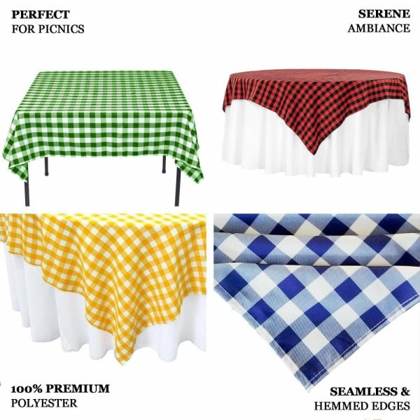 Polyester |  70″x70″ White Red Seamless Buffalo Plaid Square Table Overlay, Gingham Polyester Checkered Table Overlay